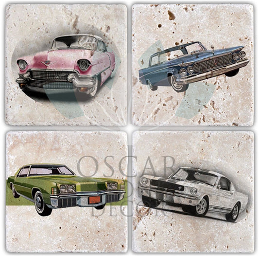 CLASSIC CAR 4-Piece NATURAL STONE COASTERS / BA045 (COASTER)