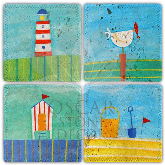 COLOR BEACH 4-Piece NATURAL STONE COASTERS / BA279 (COASTER)