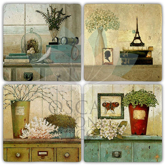 CORAL 4-Piece NATURAL STONE COASTERS / BA480 (COASTER)