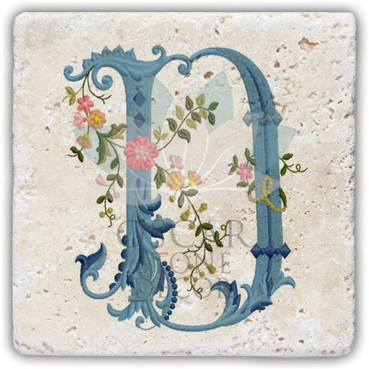 LETTER D SINGLE NATURAL STONE COASTER / BA-D4 (COASTER)