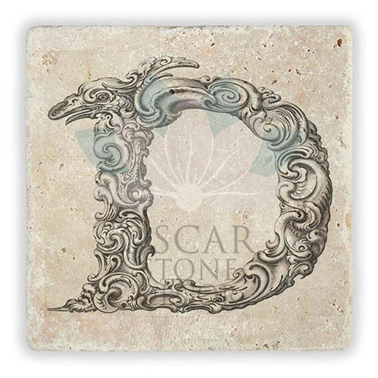 LETTER D SINGLE NATURAL STONE COASTER / BA-D1 (COASTER)