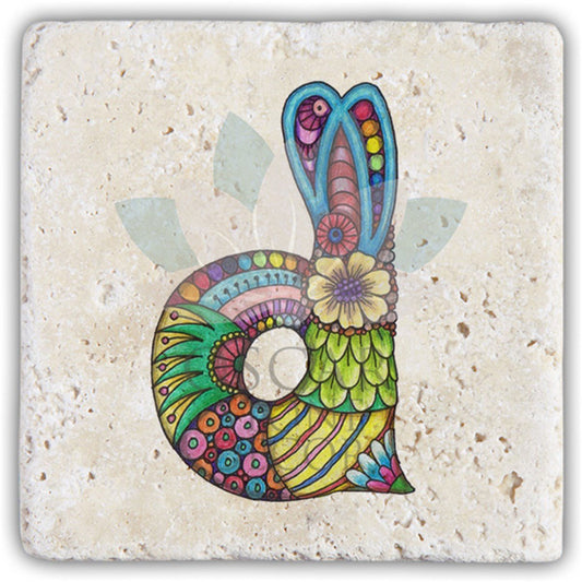 LETTER D SINGLE NATURAL STONE COASTER / BA-D5 (COASTER)