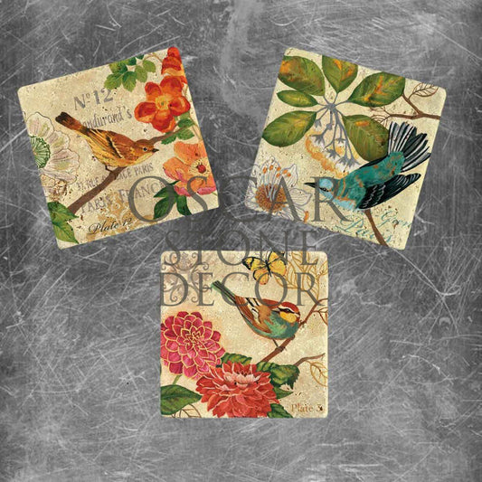 BIRDS ON THE BRANCH NATURAL STONE MAGNET SET / MG-018