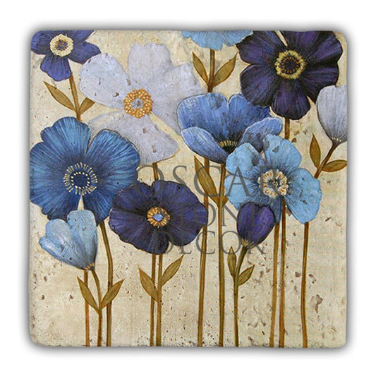 DD047-BLUE FLOWERS NATURAL STONE WALL DECOR / DD47 (WALL DECOR)