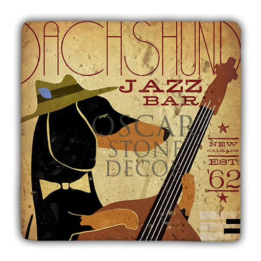 DD058-DACHSHUND JAZZ BAR NATURAL STONE WALL DECOR / DD58 (WALL DECOR)