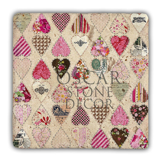 DD061-PATCHWORK HEARTS NATURAL STONE WALL DECOR / DD61 (WALL DECOR)