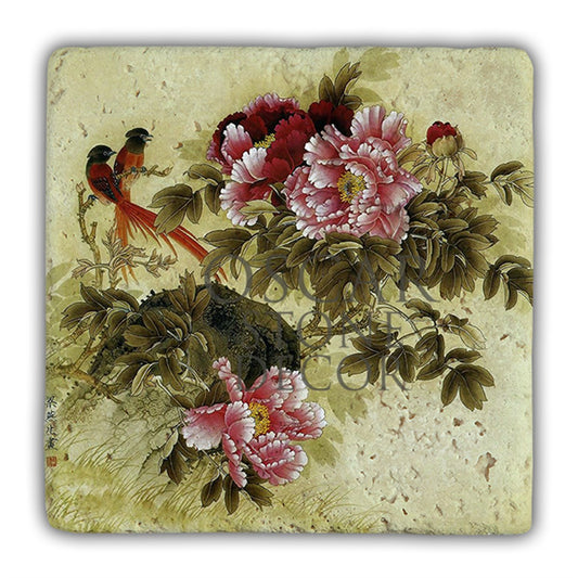 DD072-ORANGE BIRDS NATURAL STONE WALL DECOR / DD72 (WALL DECOR)