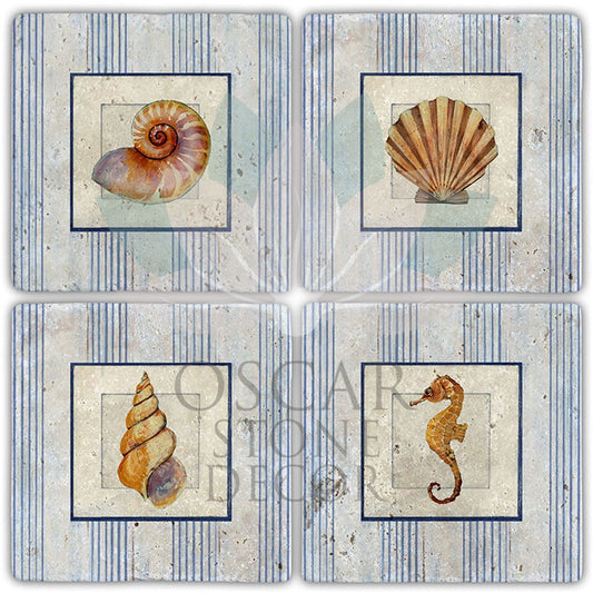 LIFE AT THE SEA 4-Piece NATURAL STONE COASTERS / BA378 (COASTER)