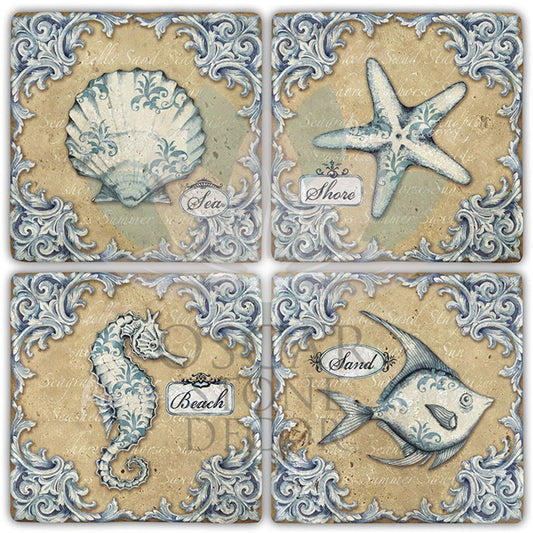 MIDDLE OF THE SEA 4-Piece NATURAL STONE COASTERS / BA466 (COASTER)