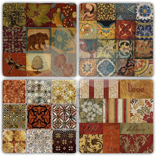 PATTERNS 4-Piece NATURAL STONE COASTERS / BA386 (COASTER)