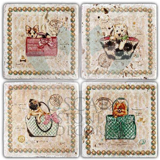 DOG IN THE BAG 4-Piece NATURAL STONE COASTERS / BA278 (COASTER)