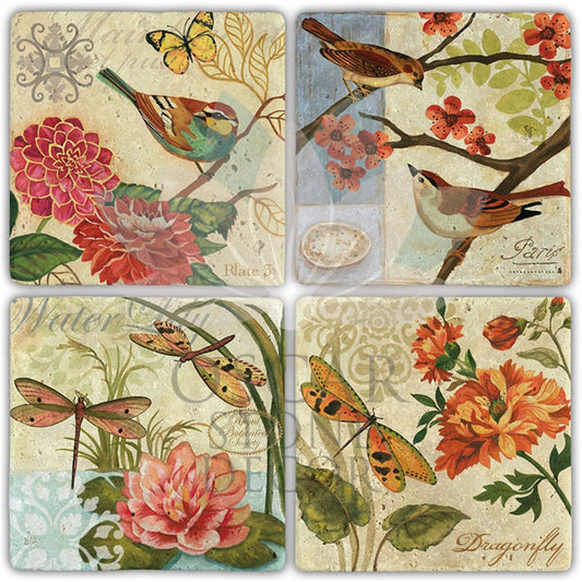 DRAGONFLY 4-Piece NATURAL STONE COASTERS / BA459 (COASTER)