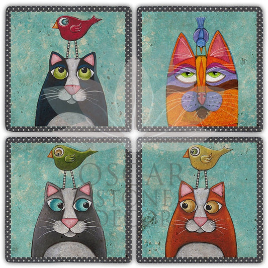 DREAM OF CATS 4-Piece NATURAL STONE COASTERS / BA342 (COASTER)