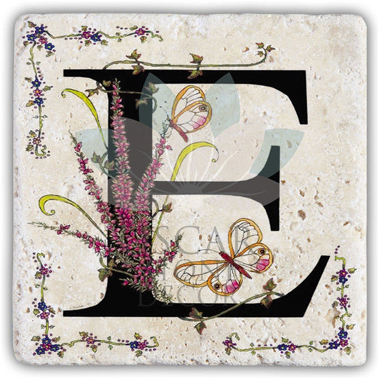 LETTER E SINGLE NATURAL STONE COASTER / BA-E3 (COASTER)