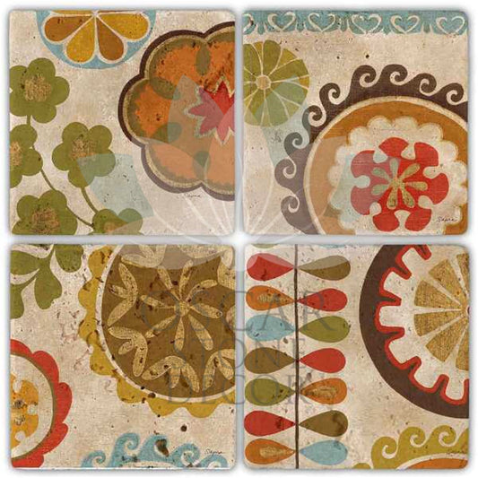 OLD PATTERNS 4-Piece NATURAL STONE COASTERS / BA289 (COASTER)