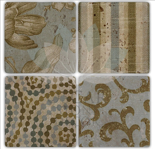 FABRIC PATTERN 4-Piece NATURAL STONE COASTERS / BA188 (COASTER)