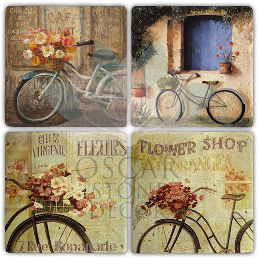 FLOWER BIKE 4-Piece NATURAL STONE COASTERS / BA512 (COASTER)