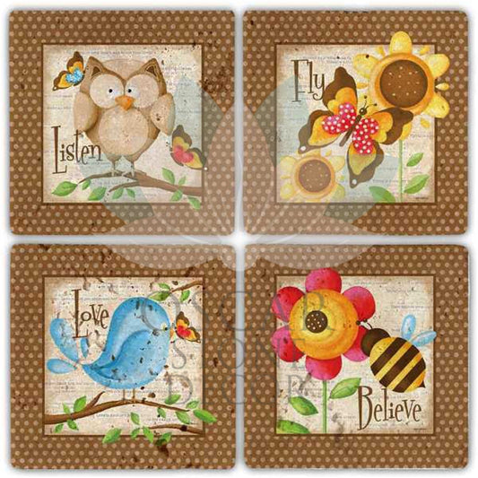 FLY BELIEVE 4-Piece NATURAL STONE COASTERS / BA285 (COASTER)