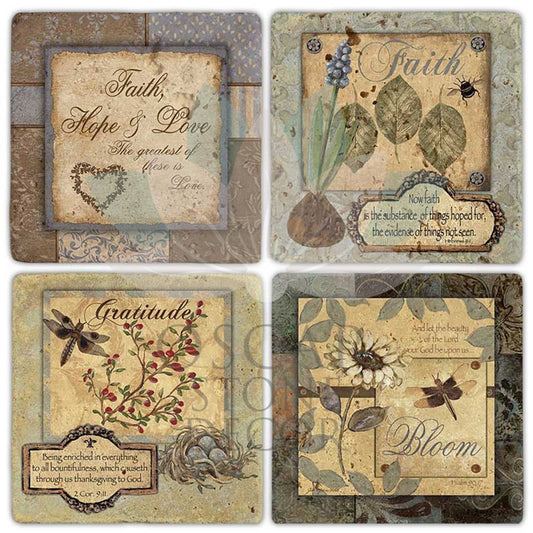 FRESH FRUIT 4-Piece NATURAL STONE COASTERS / BA308 (COASTER)