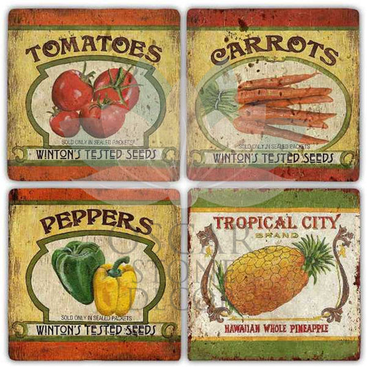 FRESH VEGETABLES 4-Piece NATURAL STONE COASTERS / BA261 (COASTER)