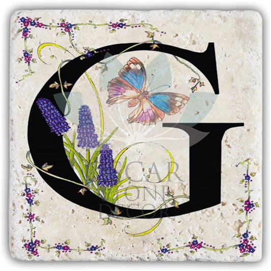 LETTER G SINGLE NATURAL STONE COASTER / BA-G3 (COASTER)