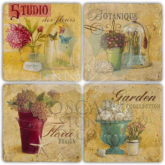 GARDEN COLLECTIONS 4-Piece NATURAL STONE COASTERS / BA443 (COASTER)