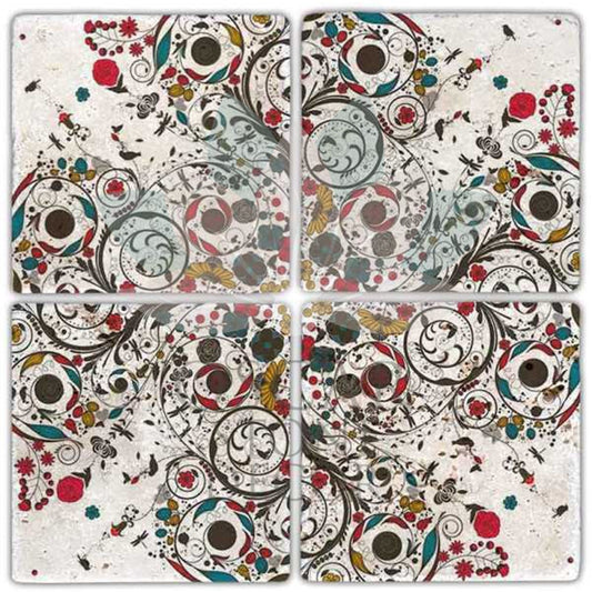 GARDEN FLOWERS 4-Piece NATURAL STONE COASTERS / BA297 (COASTER)