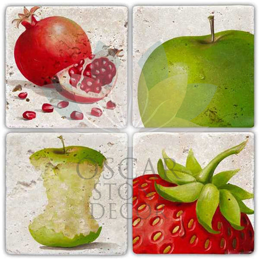 REAL FRUITS 4-Piece NATURAL STONE COASTERS / BA241 (COASTER)