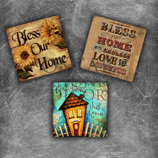 GOD BLESS THIS HOME NATURAL STONE MAGNET SET / MG-096
