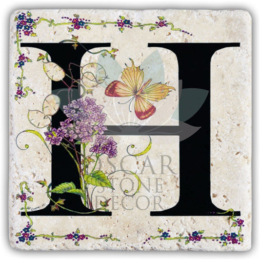 LETTER H SINGLE NATURAL STONE COASTER / BA-H3 (COASTER)