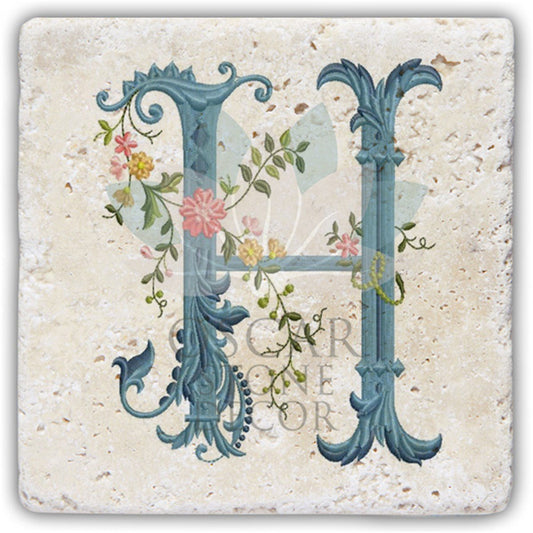 LETTER H SINGLE NATURAL STONE COASTER / BA-H4 (COASTER)
