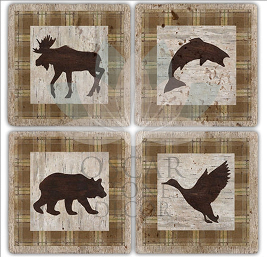 HUNTER 4-Piece NATURAL STONE COASTERS / BA196 (COASTER)