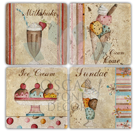ICE CREAM 4-Piece NATURAL STONE COASTERS / BA085 (COASTER)
