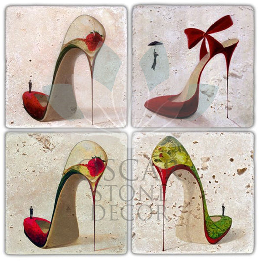 THIN HEELS 4-Piece NATURAL STONE COASTERS / BA329 (COASTER)