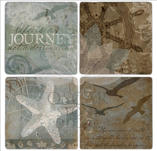 JOURNEY 4-Piece NATURAL STONE COASTERS / BA203 (COASTER)