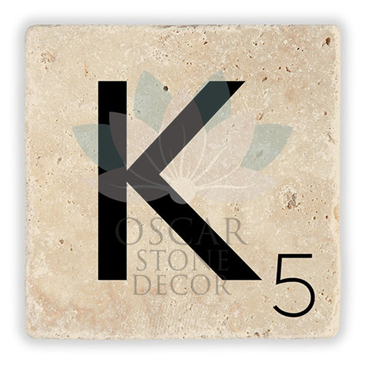 LETTER K SINGLE NATURAL STONE COASTER / BA-K2 (COASTER)