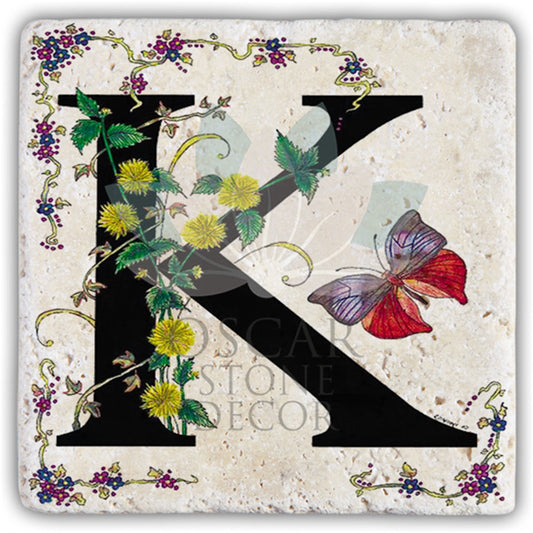 LETTER K SINGLE NATURAL STONE COASTER / BA-K3 (COASTER)