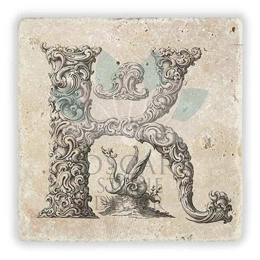LETTER K SINGLE NATURAL STONE COASTER / BA-K1 (COASTER)