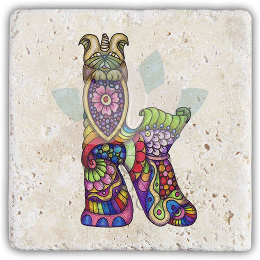 LETTER K SINGLE NATURAL STONE COASTER / BA-K5 (COASTER)