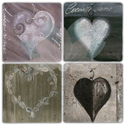 BROKEN HEARTS 4-Piece NATURAL STONE COASTERS / BA318 (COASTER)