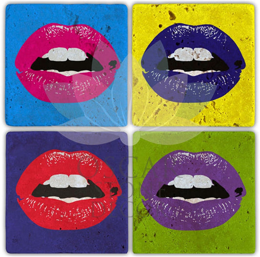 KISSES 4-Piece NATURAL STONE COASTERS / BA022 (COASTER)