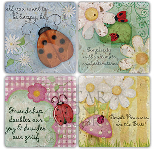 LADYBUG 4-Piece NATURAL STONE COASTERS / BA149 (COASTER)
