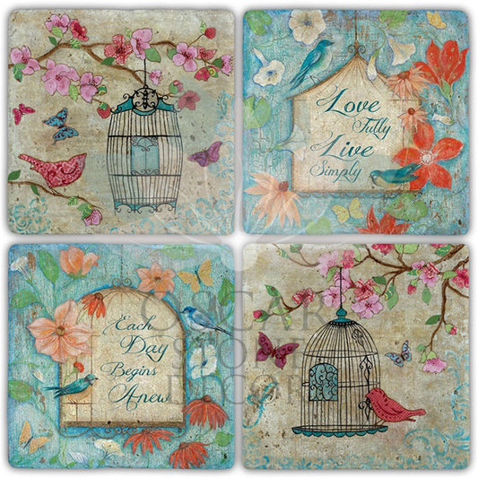 LIVE SIMPLY 4-Piece NATURAL STONE COASTERS / BA396 (COASTER)