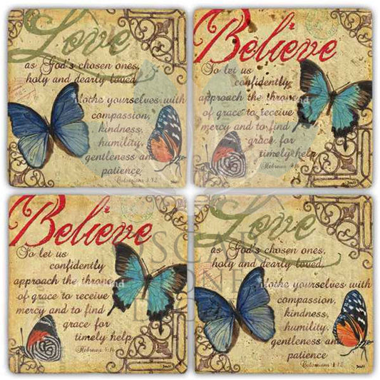 LOVE BELIEVE 4-Piece NATURAL STONE COASTERS / BA252 (COASTER)