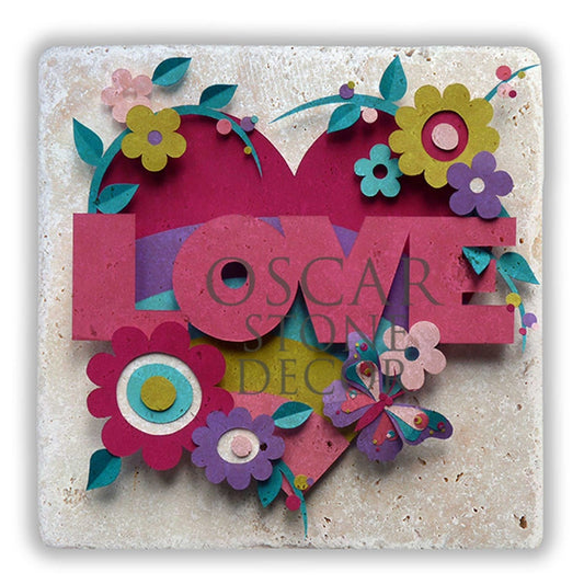 LOVE FLOWERS NATURAL STONE WALL DECOR / DD273 (WALL DECOR)