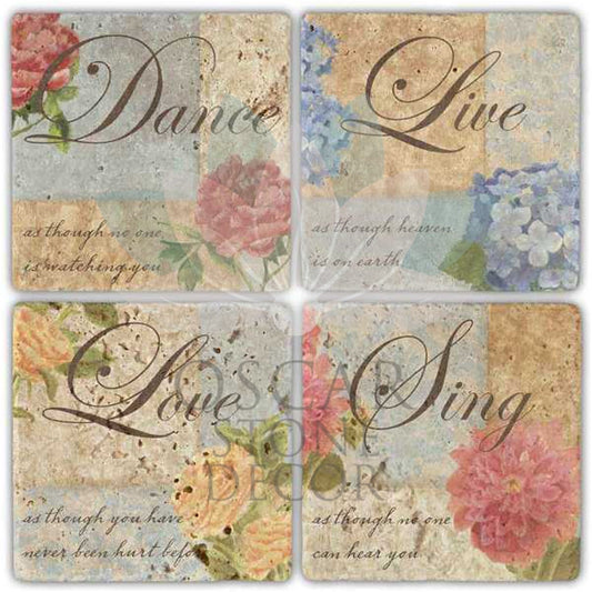 LOVE SING 4-Piece NATURAL STONE COASTERS / BA298 (COASTER)