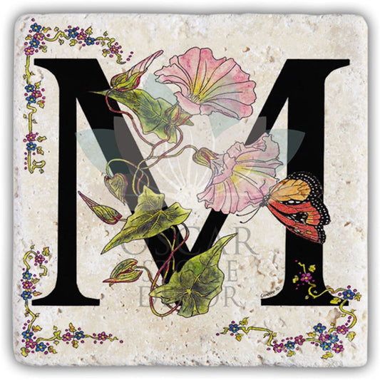 LETTER M SINGLE NATURAL STONE COASTER / BA-M3 (COASTER)