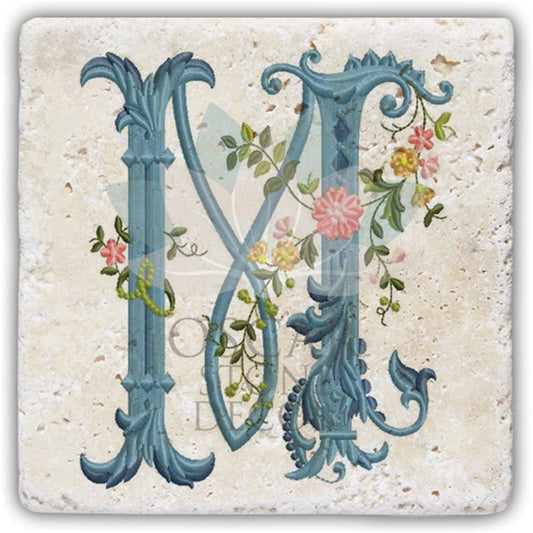 LETTER M SINGLE NATURAL STONE COASTER / BA-M4 (COASTER)