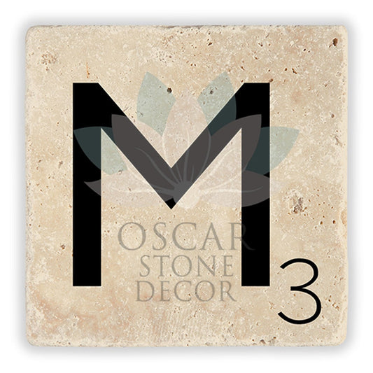 LETTER M SINGLE NATURAL STONE COASTER / BA-M2 (COASTER)