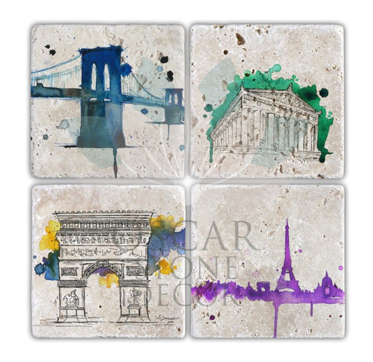 MEKAN'S 4-Piece NATURAL STONE COASTERS / BA093 (COASTER)